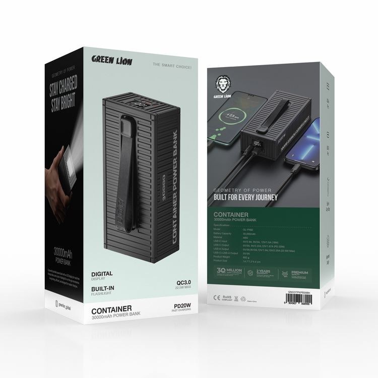 پاوربانک گرین لاین مدل Container ظرفیت 30000mAh با توان 20W و کابل 4 در 1