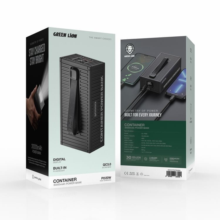 پاوربانک گرین لاین مدل Container ظرفیت 30000mAh با توان 20W و کابل 4 در 1
