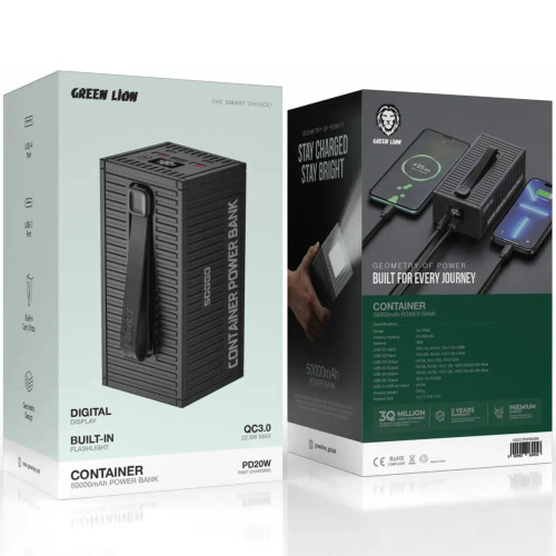پاوربانک گرین لاین مدل Container ظرفیت 50000mAh با توان 20W و کابل 4 در 1