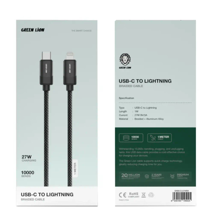 کابل شارژ گرین لاین USB-C به لایتنینگ مدل بریدد ۲ متری