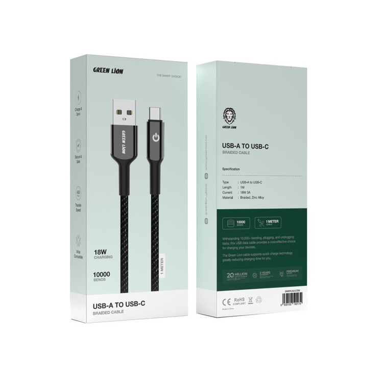 کابل شارژ گرین لاین USB-A به USB-C مدل بریدد ۱ متری – Green Lion Braided Cable