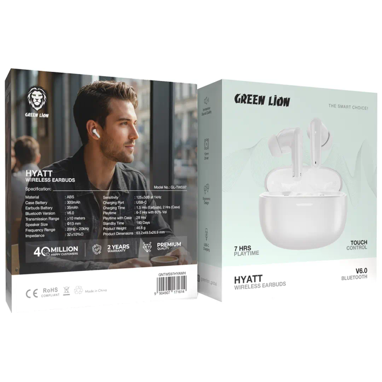 هندزفری بلوتوثی گرین لاین هایت – Green Lion HYATT Wireless Earbuds (مشکی و سفید)