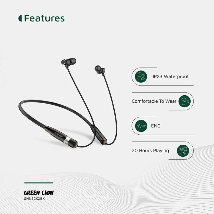 هندزفری گردنی بیسیم گرین لاین نک ایکس – Green Lion Neck X Wireless Neckband (مشکی و سفید)