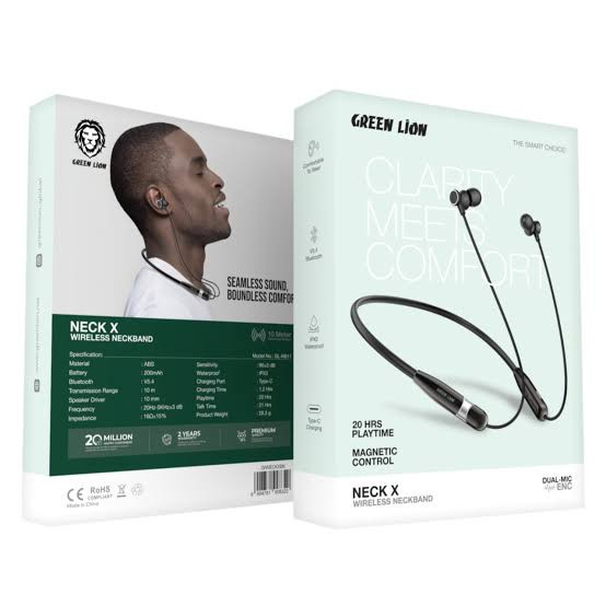 هندزفری گردنی بیسیم گرین لاین نک ایکس – Green Lion Neck X Wireless Neckband (مشکی و سفید)