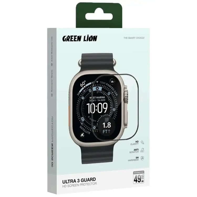گلس محافظ صفحه اپل واچ گرین لاین مدل Ultra 3 سهبعدی سایز ۴۹mm
