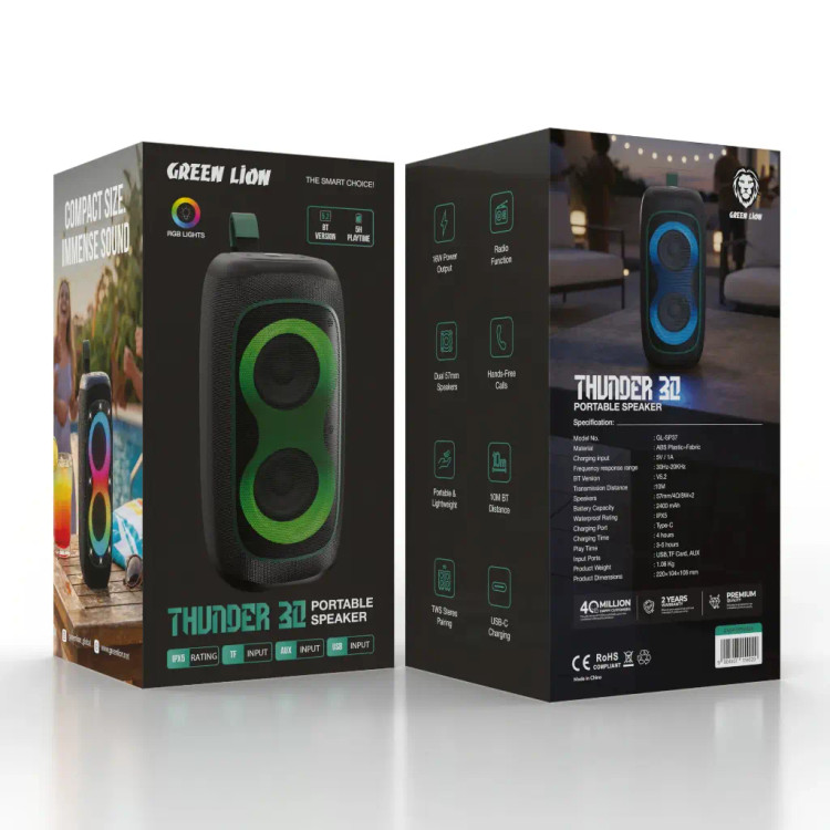 اسپیکر بلوتوثی گرین لاین مدل Thunder 30 با نور RGB و ضدآب