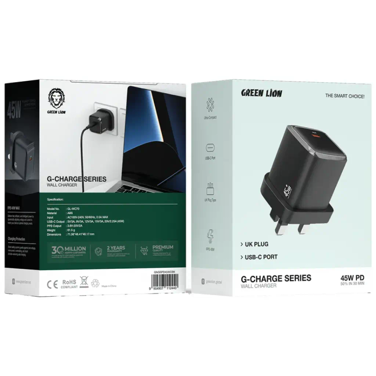 شارژر دیواری گرین لاین مدل G-Charge تکپورت ۴۵ وات پریز انگلیسی