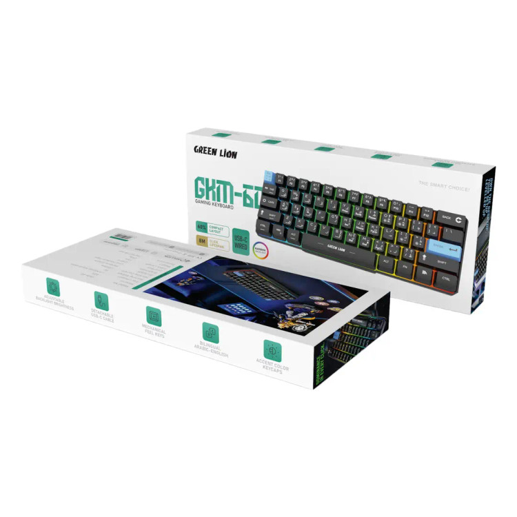 کیبورد گیمینگ سیمدار گرین لاین مدل GKM-60 با نور رنگینکمانی