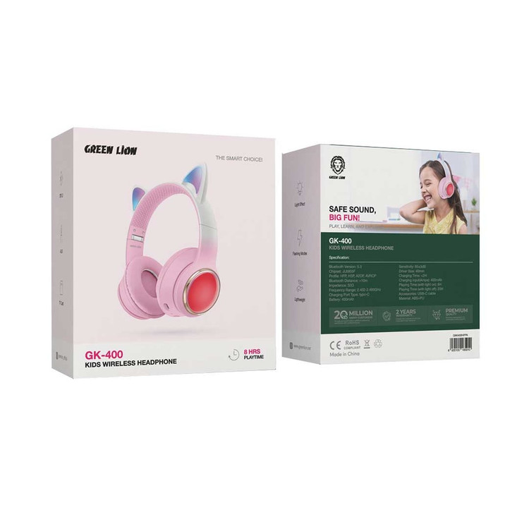 هدفون بیسیم کودک گرین لاین مدل GL-400 طرح گوشگربهای
