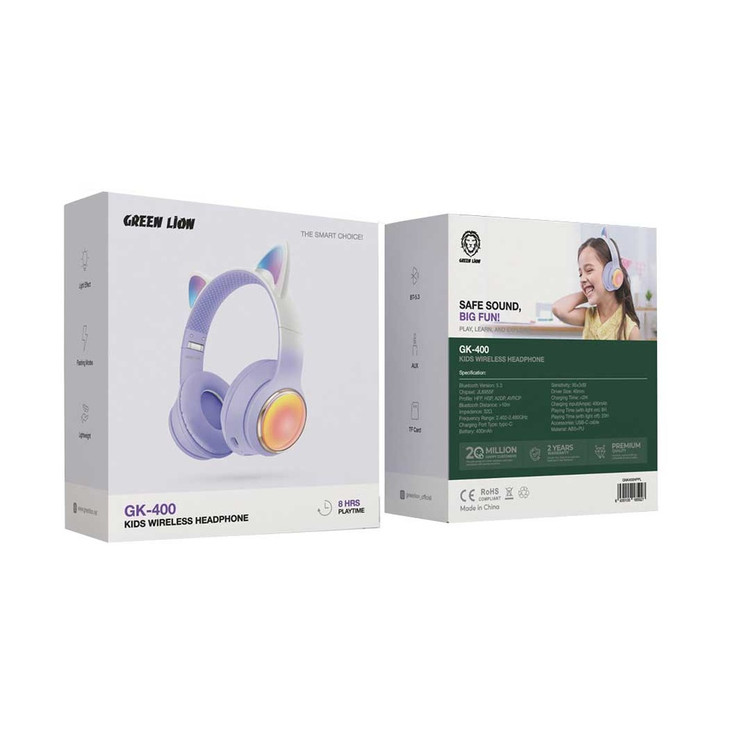 هدفون بیسیم کودک گرین لاین مدل GL-400 طرح گوشگربهای