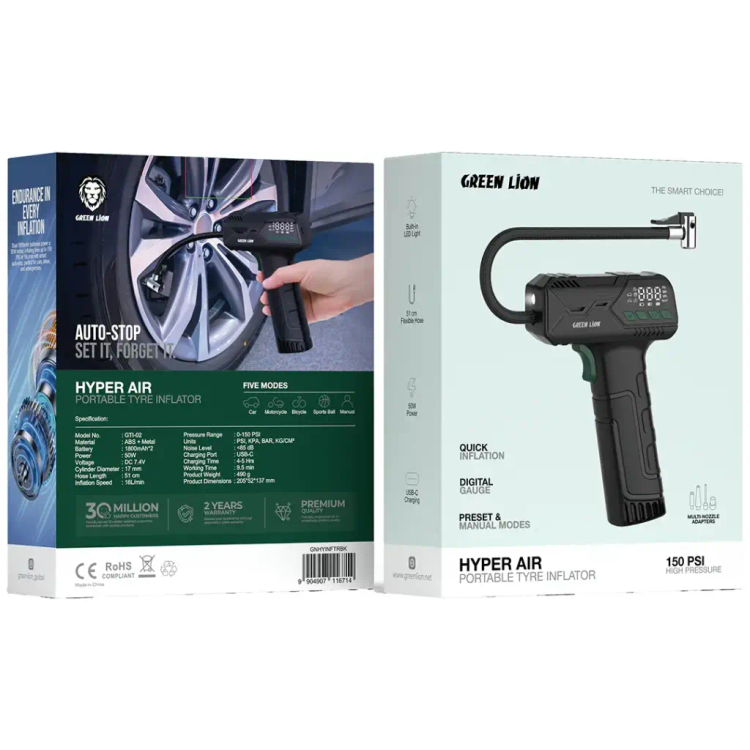 پمپ باد قابلحمل گرین لاین مدل Hyper Air فشار ۱۵۰ PSI