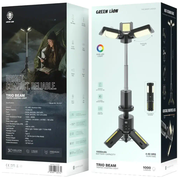 چراغ کمپینگ سهپایه گرین لاین مدل Trio Beam با نور RGB