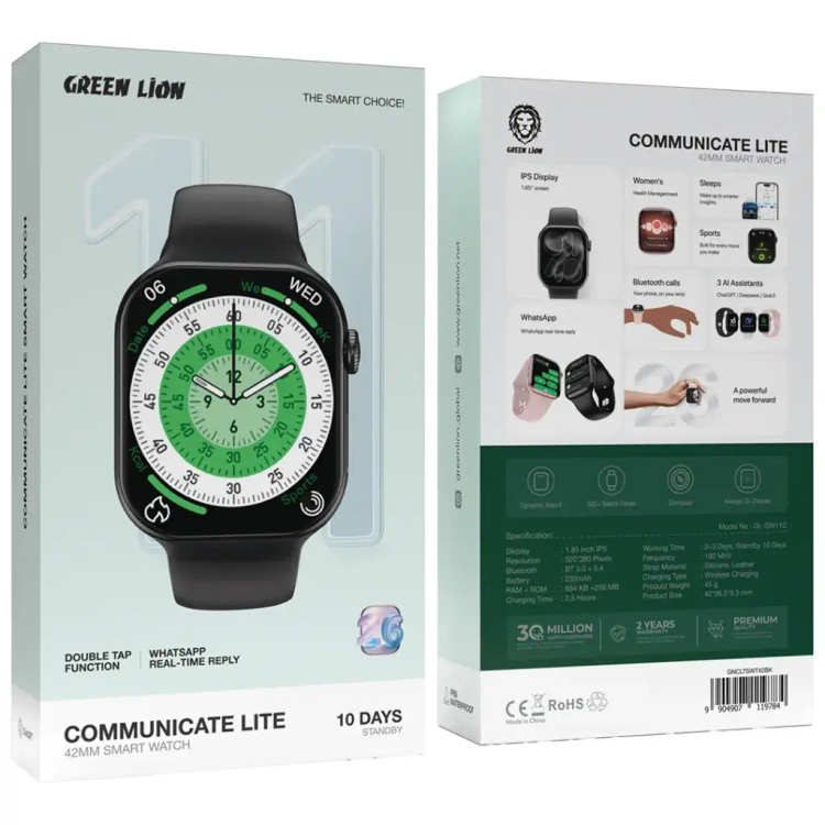 ساعت هوشمند گرین لاین مدل Communication Lite 42 با Dynamic Island (مشکی و طلایی)