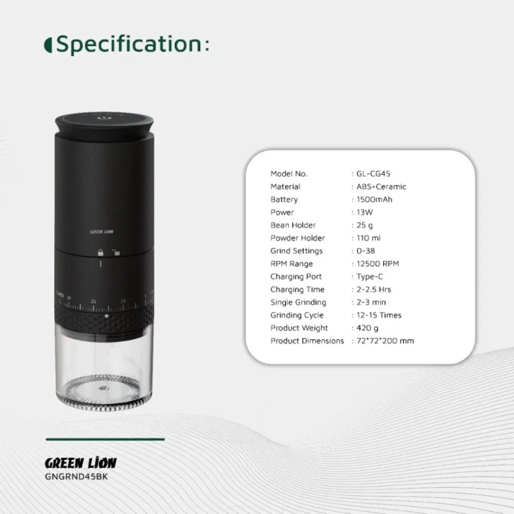 آسیاب قهوه قابلشارژ گرین لاین مدل Grind Pro