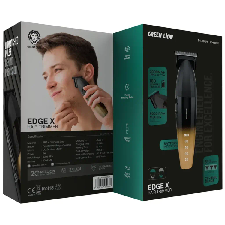 ماشین اصلاح مو گرین لاین مدل Edge X – تیغه سرامیکی، شارژ Type-C (مشکی و طلایی)