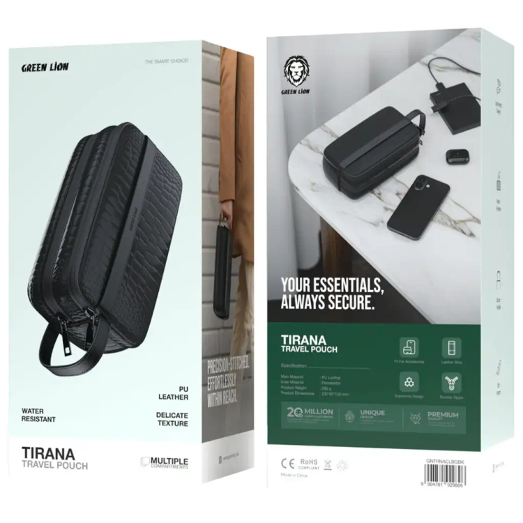 کیف دستی سفری گرین لاین مدل Tirana Travel Pouch – چرم مصنوعی PU با آستر فلانل