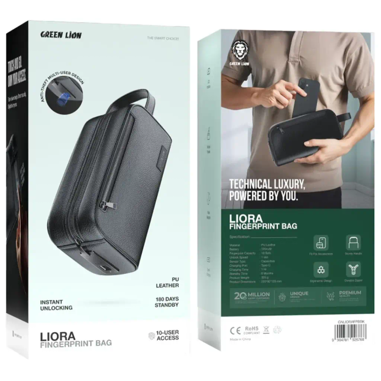 کیف اثر انگشتی گرین لاین مدل Liora – بازگشایی ۱ ثانیهای، شارژ Type-C