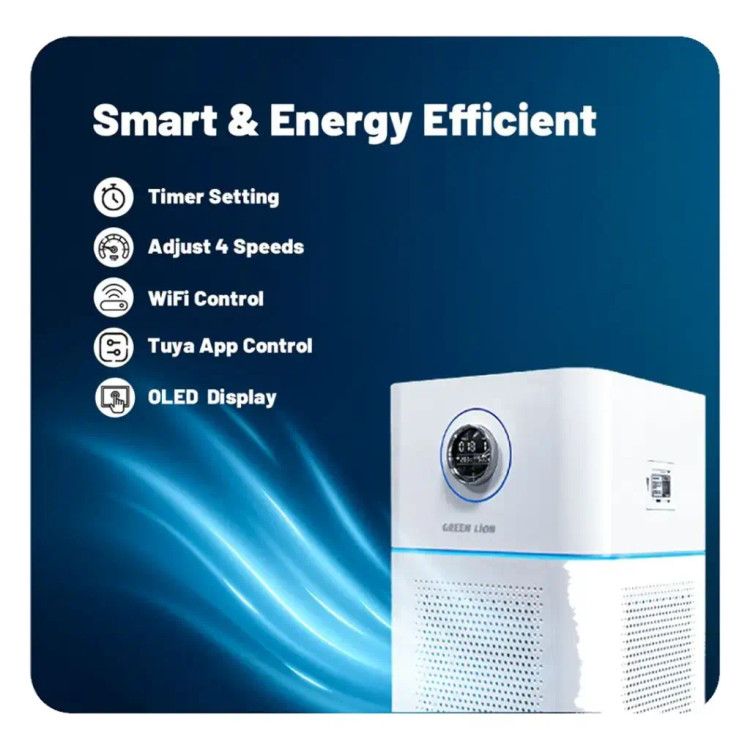 دستگاه تصفیه هوای هوشمند گرین لاین مدل پرو – فیلتر HEPA، ضدعفونی UV و نمایشگر OLED